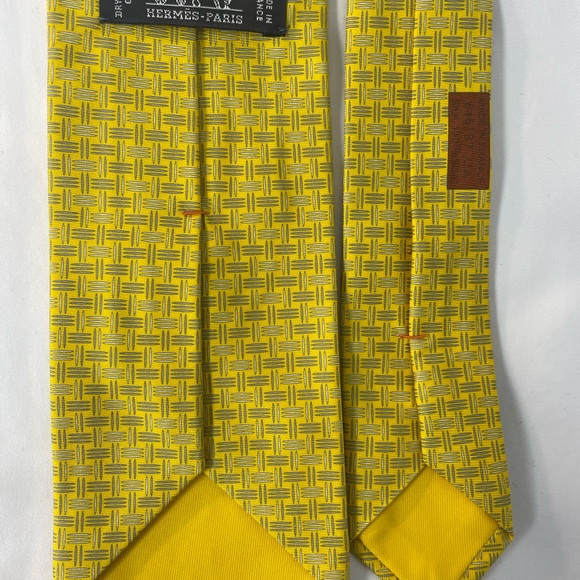 Hermès 100% Silk Men’s Tie Yellow Lock H - Picture 4 of 6